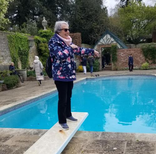 Leila considering a cold swim at Pashley Manor